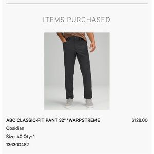 Lululemon ABC Classic-Fit Pant 32” Warpstreme